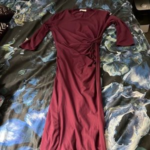 Fitted maroon faux wrap dress